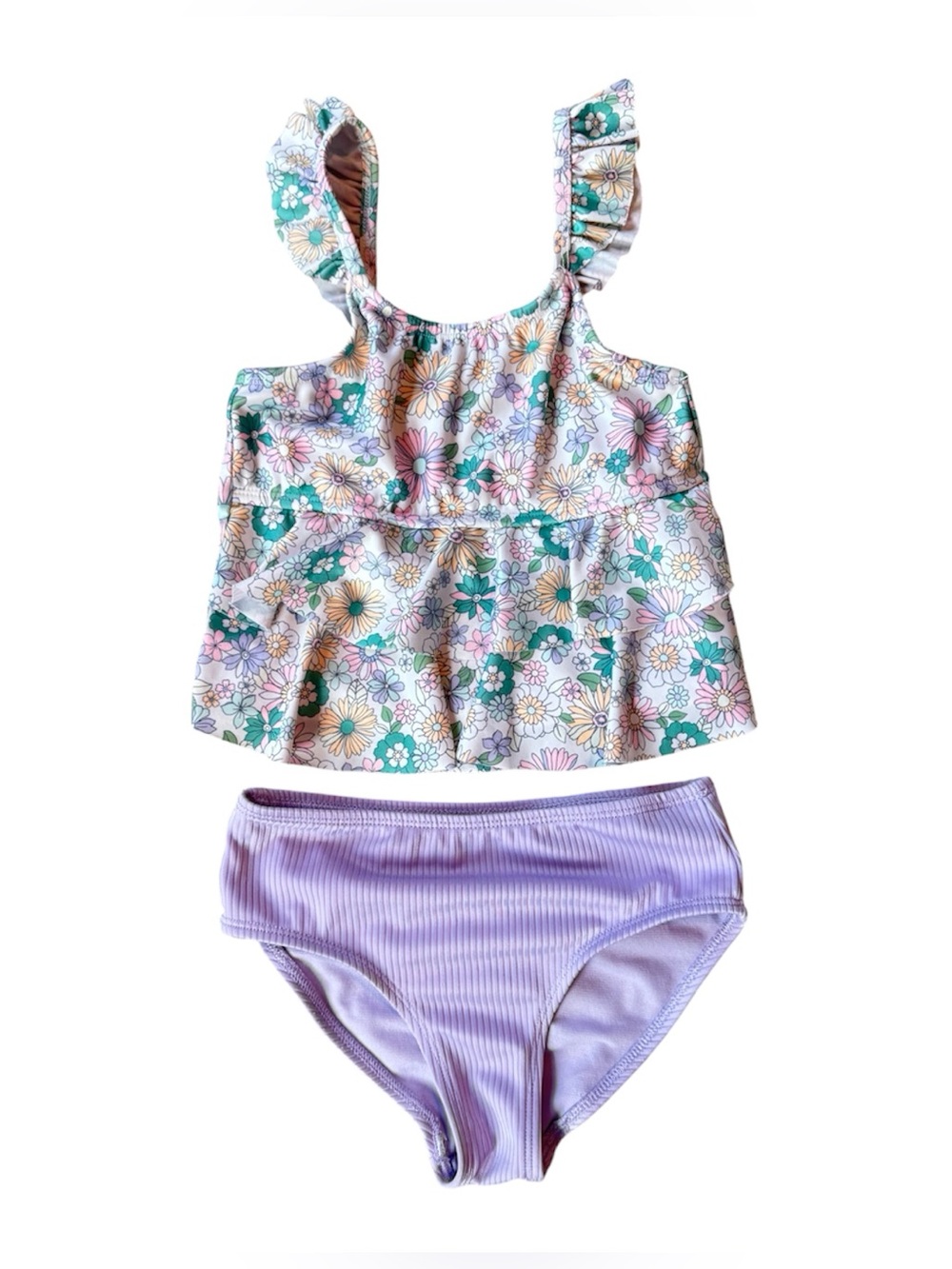 Wonder Nation Girls Floral Tankini Swimsuit Size 6 | Ruffle Two Piece Swim Set